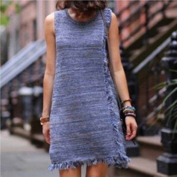 Anthropologie Holding Horses Blue Knit Fringe Shift Dress Size XS - Picture 1 of 7